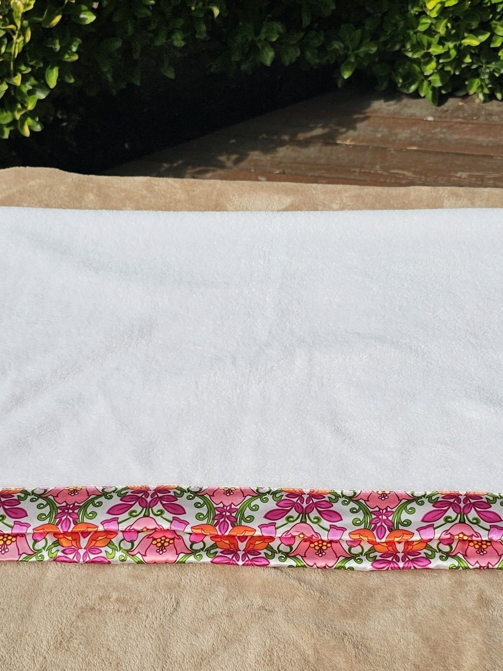 Vera Bradley White Baby Blanket with Pink & Green Floral Trim